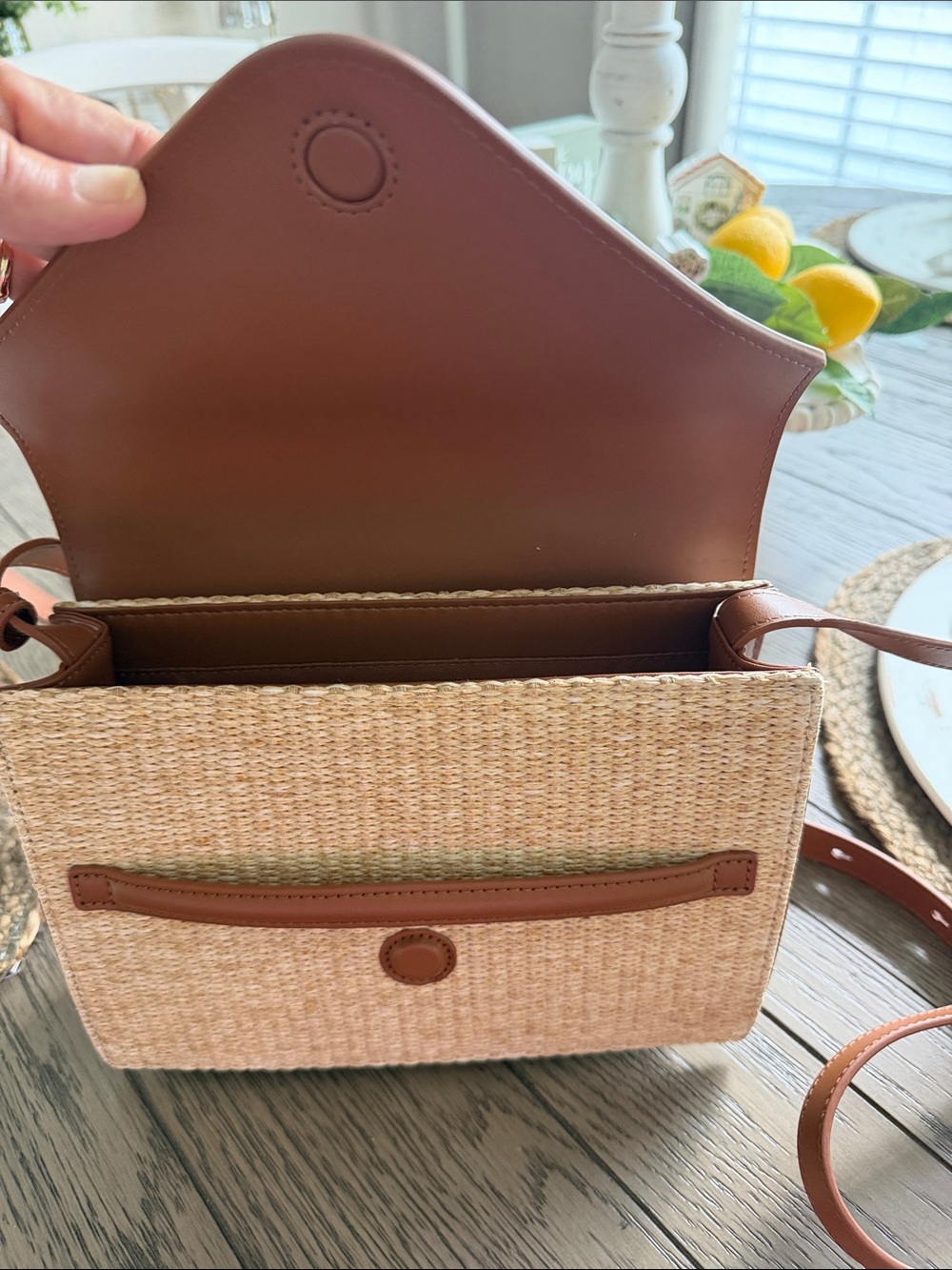Tuckernuck Tan Woven Crossbody with Brown Leather Flap - Picture 6 of 7